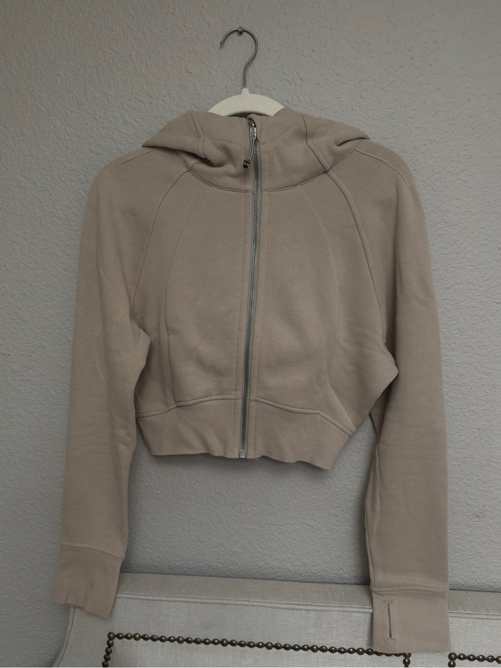 Lululemon Cropped Zip Hoodie Size 6 Beige Scuba Jacket